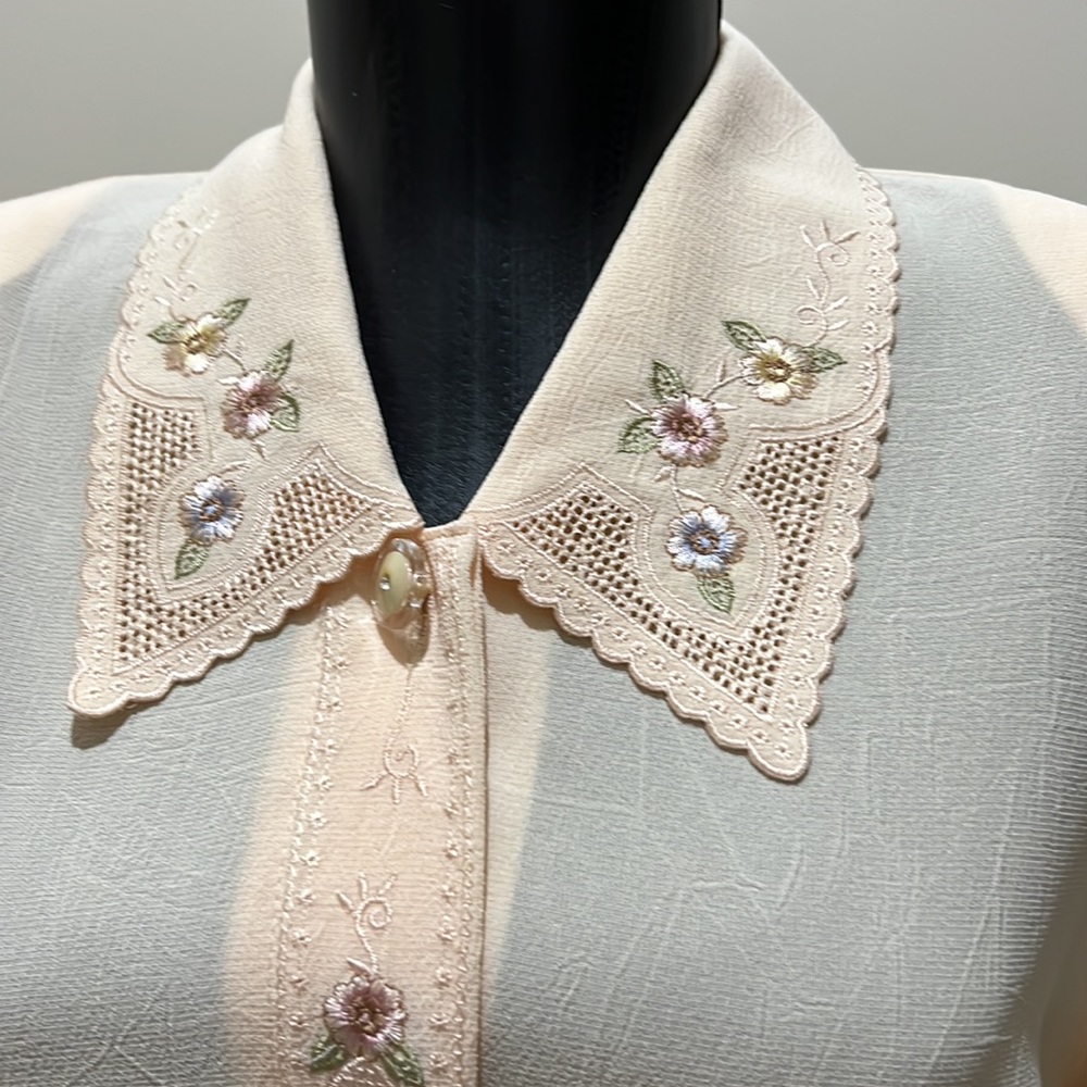Light Peach Organza Blouse with Front Button Closure and Half Sleeves